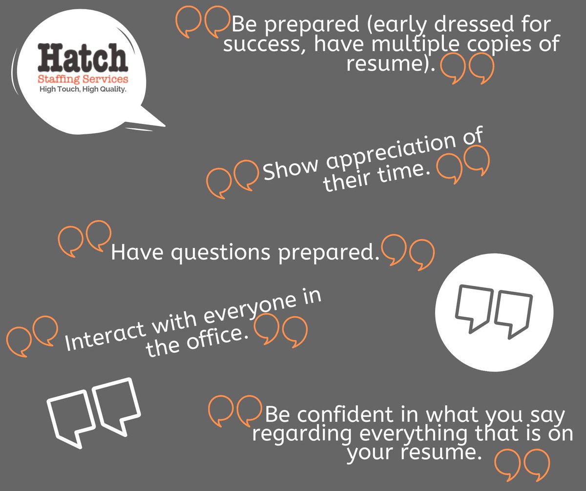 HatchStaffing's tweet photo. Looking for ways to be successful in your next interview? Here is what our recruiters had to say on what makes someone STAND OUT in front of hiring professionals!

#wednesdaywisdom #interviewtips #advicefromhatch #interviewtalk https://t.co/3Ss7FAoidQ