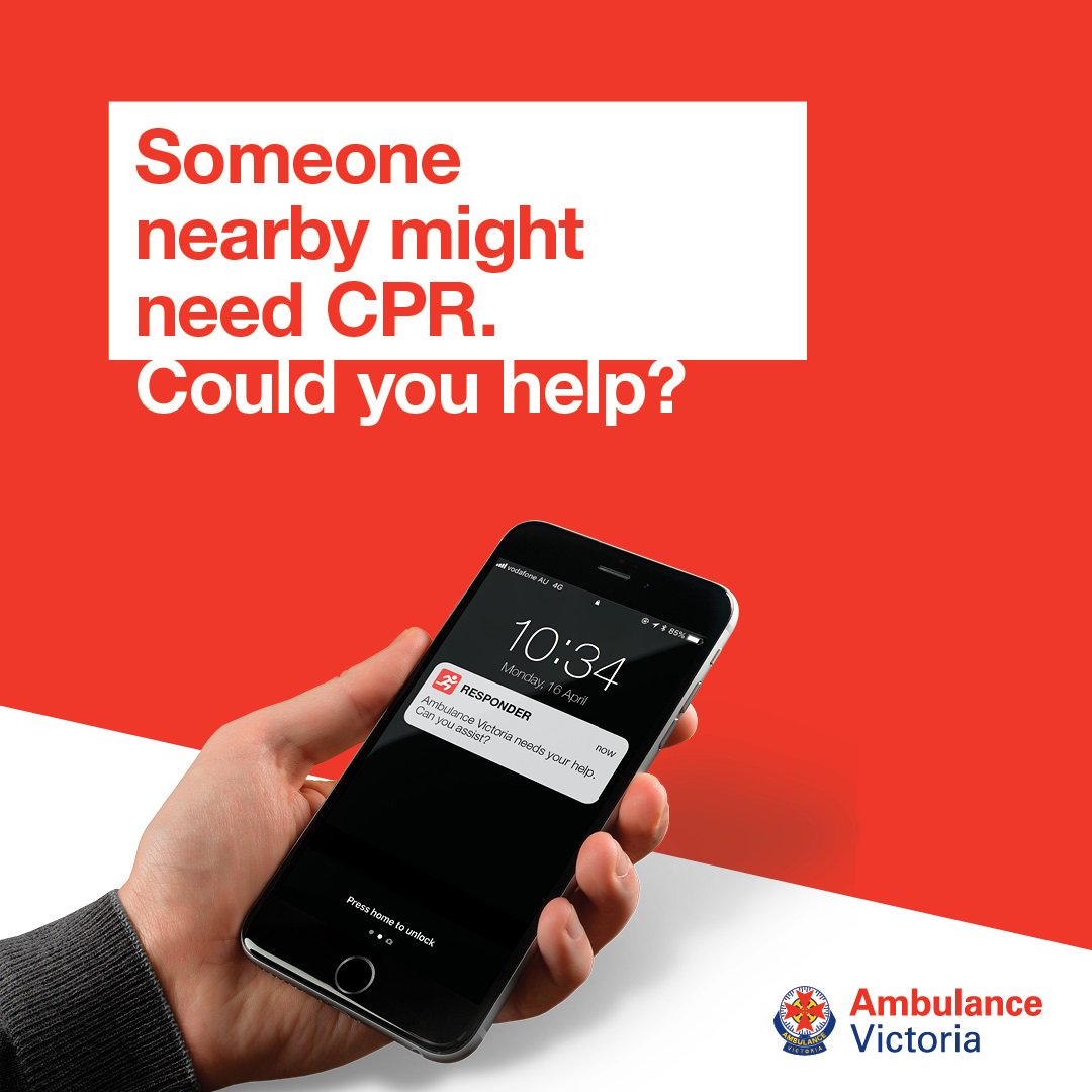 AmbulanceVic's tweet photo. On average 17 Victorians have an out-of-hospital cardiac arrest each day. Their chances of surviving decrease 10% every minute they don’t receive CPR and defibrillation. If you’re first-aid qualified, join us and help us save lives. https://t.co/IhDe7ZvcR5 https://t.co/eqfPQj8yAt