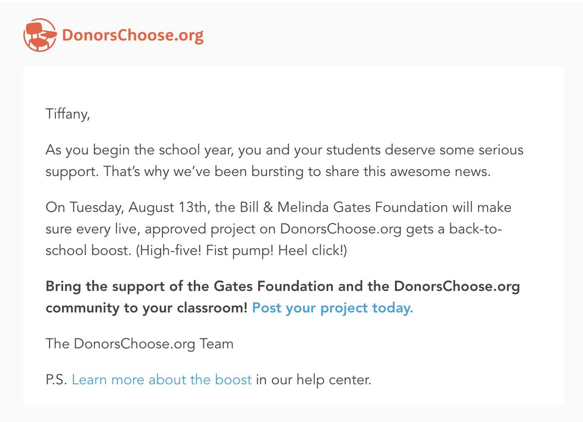 Educators, post your projects ASAP!! WOW!
#DonorsChoose #BillandMelindaGatesFoundation #FundingBoost #BacktoSchool