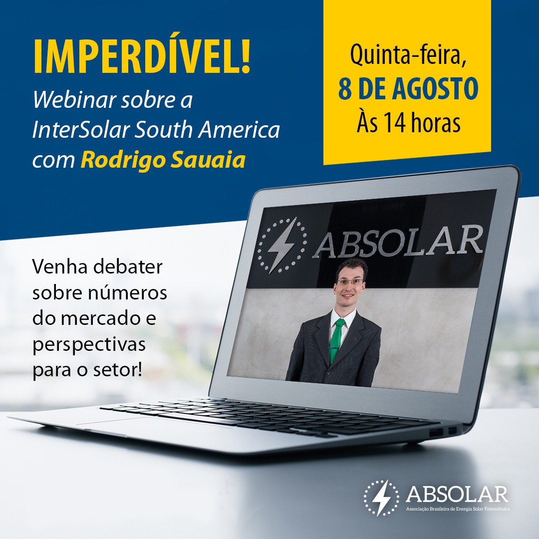 AMANHÃ TEM WEBINAR COM A ABSOLAR!

A ABSOLAR participará amanhã (07/08), às 14h, do webinar da Intersolar “Números do Mercado de Energia Solar Fotovoltaica”. 

A inscrição é gratuita e pode ser realizada no site bit.ly/2Yx9TMB. 

Não perca!