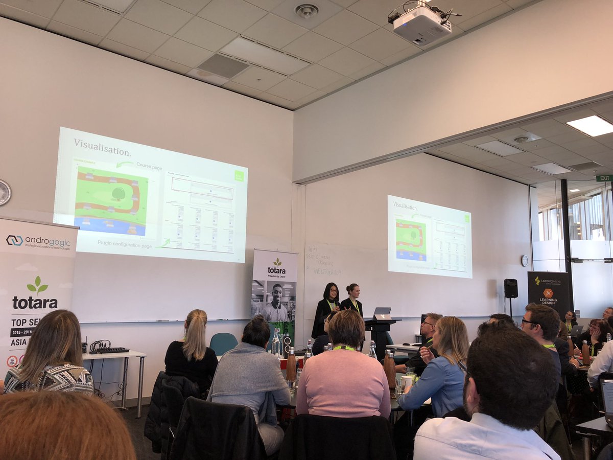 Nana Jones and Jeanette Sasse from Kiwibank sharing their work on Building Learner Engagement using <a href="/totaralearning/">Totara</a> #totaralearn and with their partner <a href="/synapsysnz/">Synapsys NZ Ltd</a> #stnapsysnz to 100 or so attendees at #totarauserconf