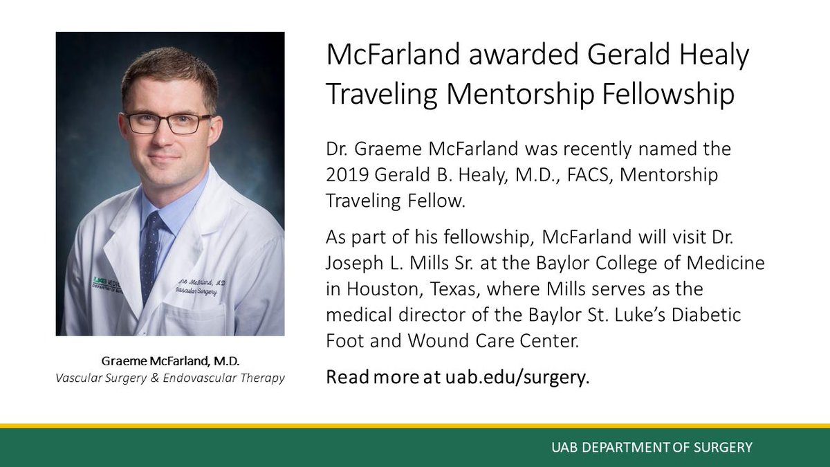 UABSurgery's tweet photo. .@gemmcfarland12 has been awarded the 2019 Gerald B. Healy, M.D., FACS, Mentorship Traveling Fellowship from @AMCollSurgeons. McFarland will be visiting @jmills1955 at the Baylor College of Medicine. Read more: https://t.co/iIEFsJoWbo. https://t.co/SlJSG710WH