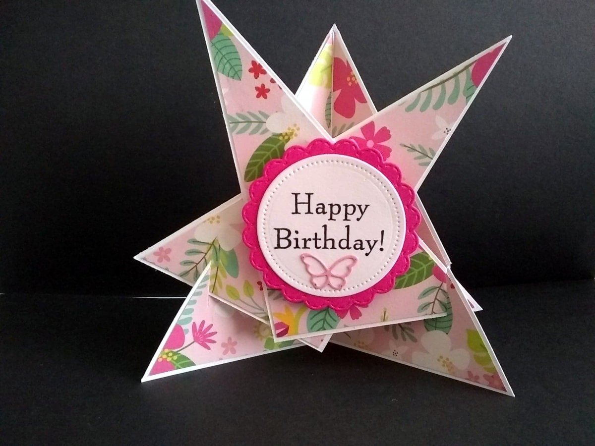 BethHanscom's tweet photo. Happy Birthday Star Shaped Easel Card with Pink Floral Paper - Star Shaped Birthday Card - Folded Cards https://t.co/M5QRzaKd3x via @Etsy https://t.co/ca4f1swNOA