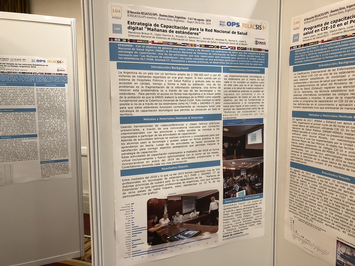DaniRizzato's tweet photo. Excelente evento @Relacsis_org!! @msalnacion #Argentina representado por #DNSIS #DDSIS #DEIS disertó y presentó #pósters sobre #SaludDigitalAR #EstadísticasVitales #SISA #BIRMM #DatosAbiertos #DataAnalytics #CursoHCE #MañanaDeEstándares @datosgobar @opsoms @opsargentina #IS4H https://t.co/vYcSQcLicy