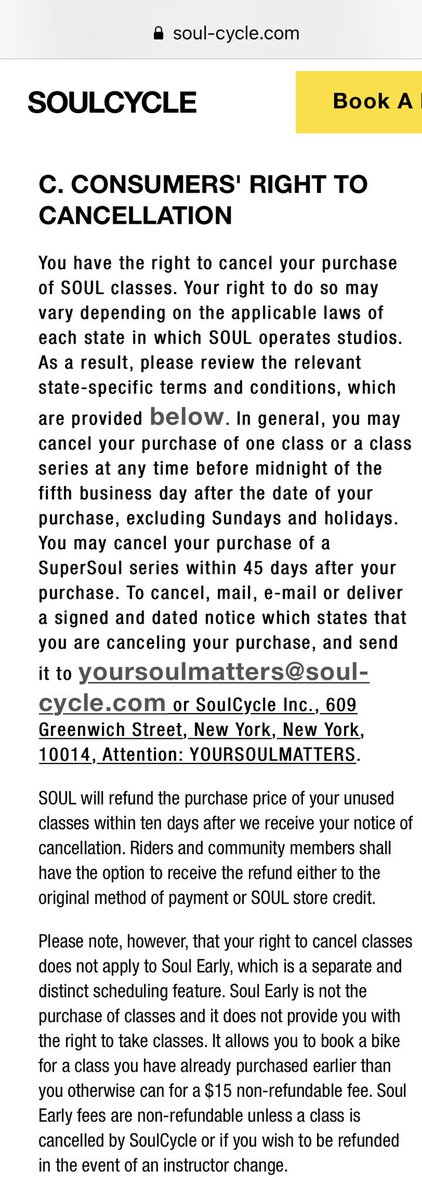 PhilippeReines's tweet photo. Here are the instructions from the @soulcycle website on how to cancel already-purchased classes for a full refund.

Contact: yoursoulmatters@soul-cycle.com https://t.co/uBKwbIBRXj