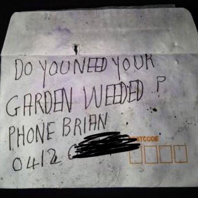 foundbylaura's tweet photo. Hmmm weeded? 🌿

Found at 1am lying damp on the footpath by Grace.
Melbourne, VIC. 28.7.2019

#weeded #brian #funny #envelope #streetfinds @foundbylaura #haveifoundyours https://t.co/Hy8v0Xv4rn