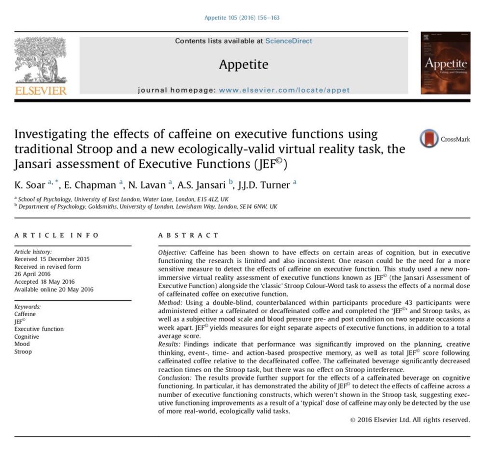 Four things that randomized trials prove will make you significantly more creative: 
☕️ caffeine boosts almost all cognitive functions, but the largest effect is on creativity. 1/4 sciencedirect.com/science/articl…