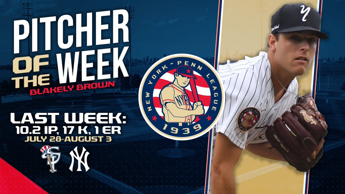 TheNYPL's tweet photo. Congrats to Blakely Brown of the @SIYanks on being named the NYPL Pitcher of the Week. https://t.co/cVveB8AJK6