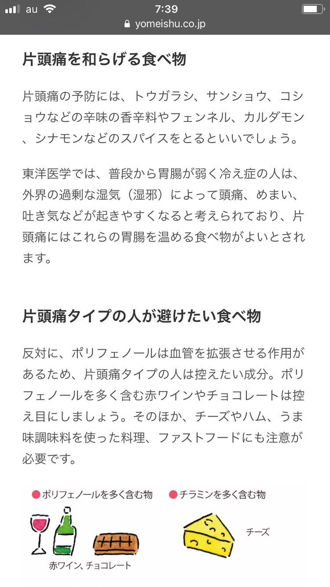 食べ物 偏 頭痛 に 効く