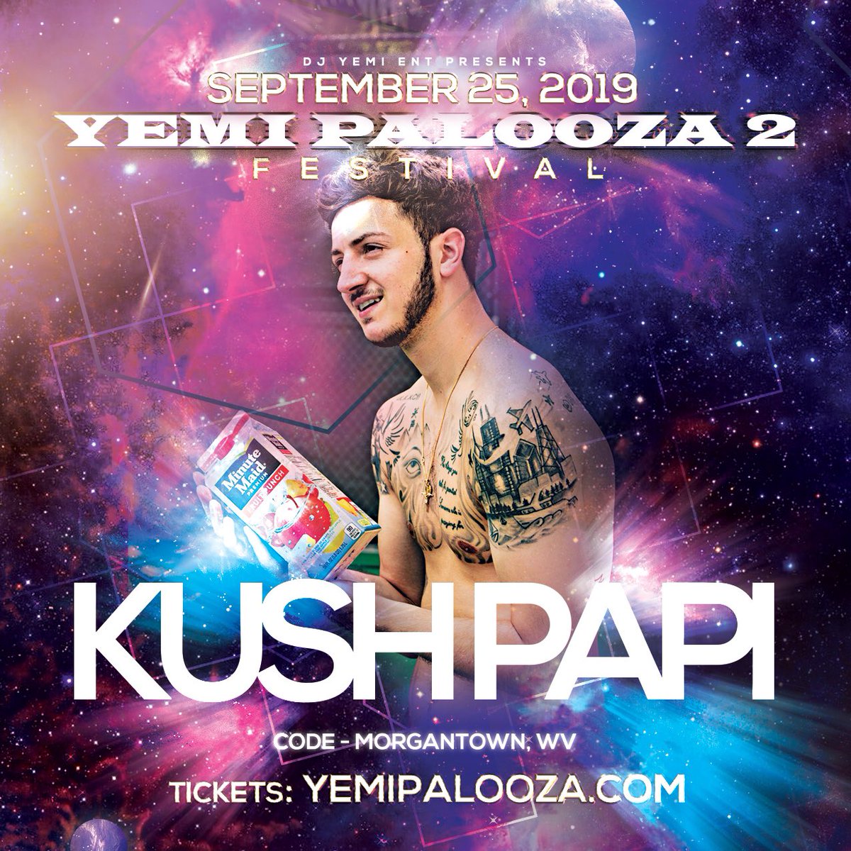 YemiPalooza's tweet photo. INTRODUCING the host of YemiPalooza 2! @KushPapii will be joining the rest of Morgantown @code_wv on SEPTEMBER 25th for YemiPalooza 2! 

Tickets—> https://t.co/iyqlJW9YmV

STAY TUNED FOR MORE NEWS AND THE REST OF THE LINEUP! #yemipalooza #wvu #yp2 #morgantown https://t.co/FzIKHZR0Y3