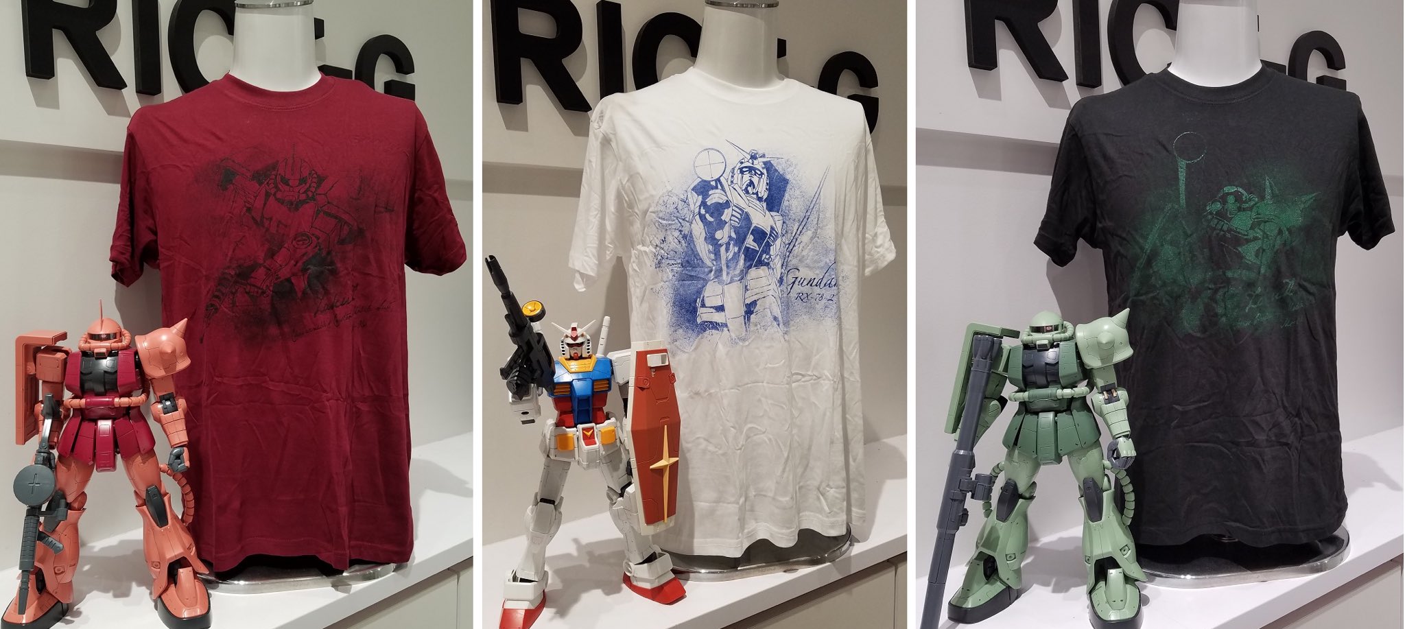 Strict G おはようございます 静岡店です 静岡店限定販売の自販機tシャツに ガンダム シャア専用ザク 量産型ザクの新柄が登場 サイズは大人用がs サイズ 子ども用は130 150サイズです 自販機tシャツは新東名静岡sa上り線でも購入可能です 高速