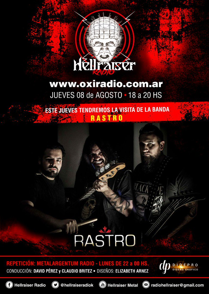 hellraiseradiok's tweet photo. Este jueves en @hellraiseradiok recibimos a la banda @rastrorockmetal sumate a la transmisión por @Oxiradio 
.
#rock #entrevistas #radiostreaming #programasdemetal #musica https://t.co/xWCkDsbGNM