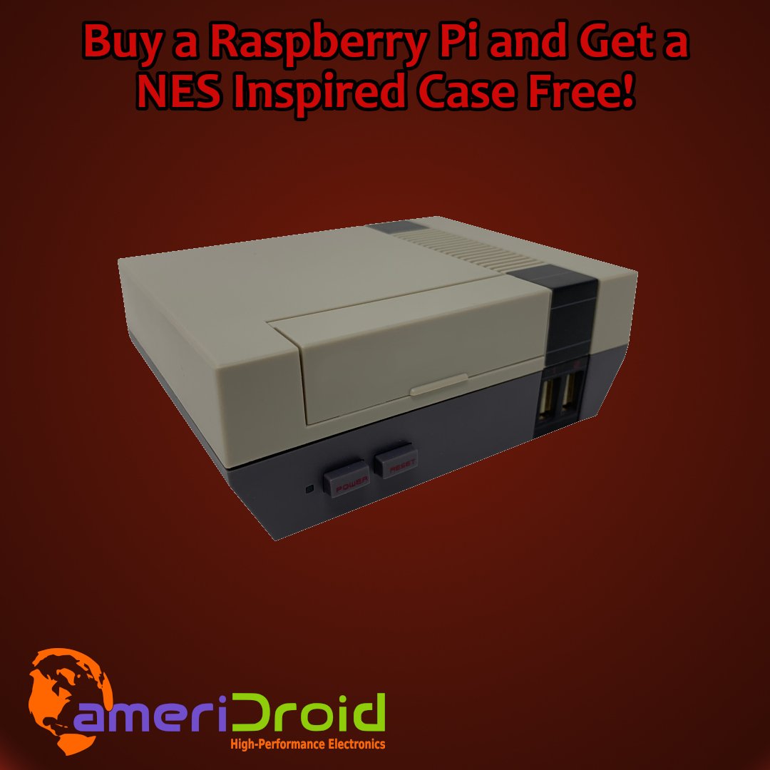 ameridroidSBC's tweet photo. For a limited time, buy a Raspberry Pi Model 3 B and get a microSD card flashed with NOOBs and a NES inspired case for free! No coupon code, just head on over to https://t.co/Uyq4BkuqLr
#ameriDroid #ameriDroidSBC #retrogaming https://t.co/0c0TvgEh1N