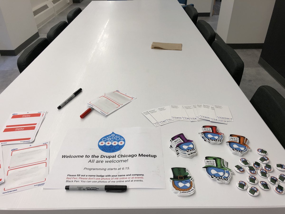 drupalchicago's tweet photo. Ready for tonight's meetup! Thanks to
@avionosllc
 for providing space, food, and beverages! (link: https://t.co/bw6a1NP9rE) https://t.co/Do91CfqIF9… #DrupalCommerce #Drupal #DrupalChicago #Chicago #Meetup https://t.co/xfxceioz5Q
