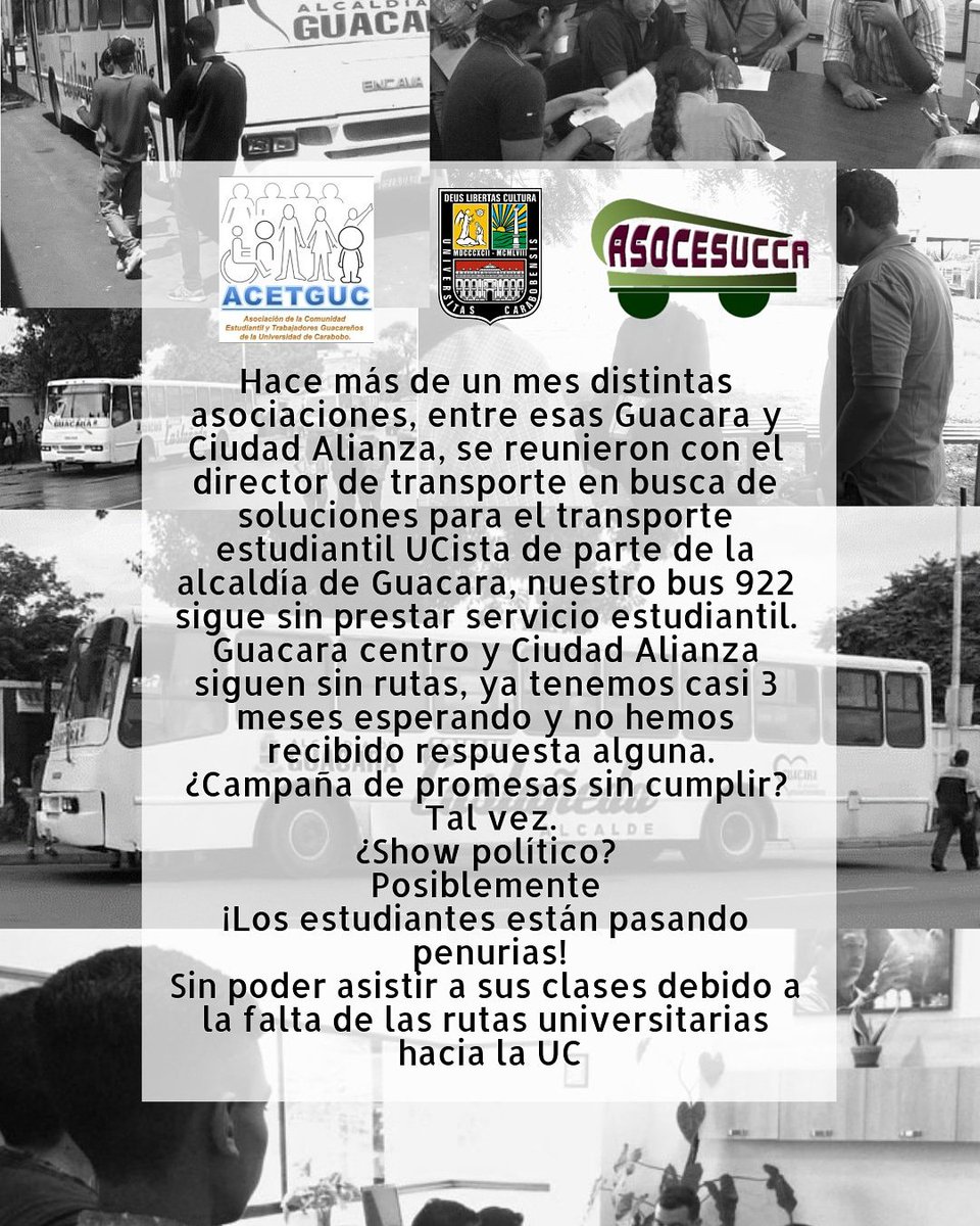 Eternity291's tweet photo. Gobernador, ayúdenos a detener la deserción estudiantil, muchos se van porque no les alcanza el efectivo para transporte público diario, cuándo tenemos un bus disponible.
#GuacaraNecesitaTransporteUcista
#CiudadAlianzaNecesitaTransporteUcista
@Castaneda_J10 
@rafaellacava10 https://t.co/ZQJVMEuEp8
