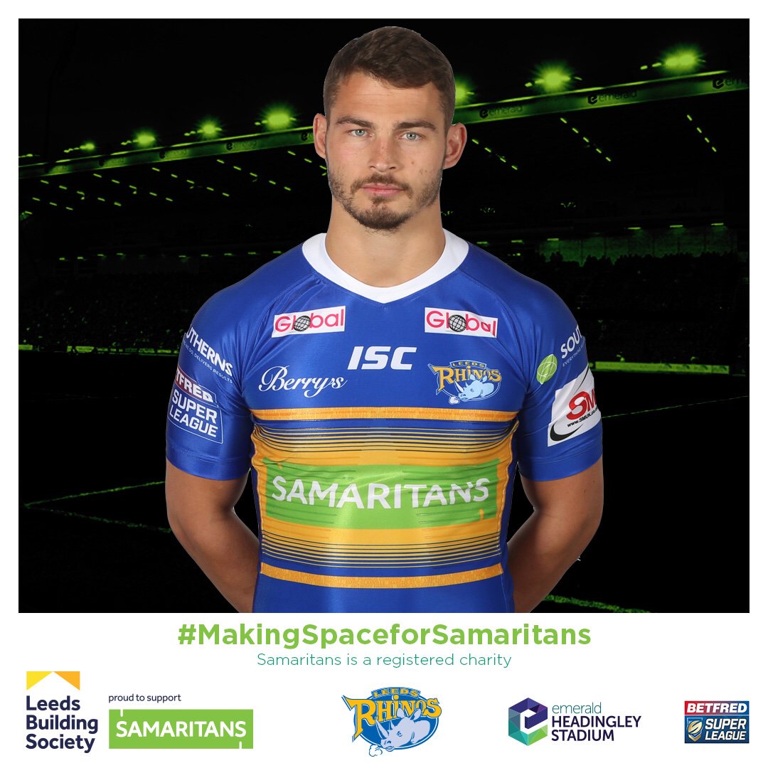 Ste_Ward's tweet photo. 🦏Tonight For one game only, @LeedsBS will be swapping out their front shirt logo on our shirts for the @Samaritans logo, all in the name of mental wellbeing. The lads will be proud to pull on that shirt tonight as we make space for Samaritans. #MakingSpaceForSamaritans 💚💙💛 https://t.co/er2Z3cT3oz