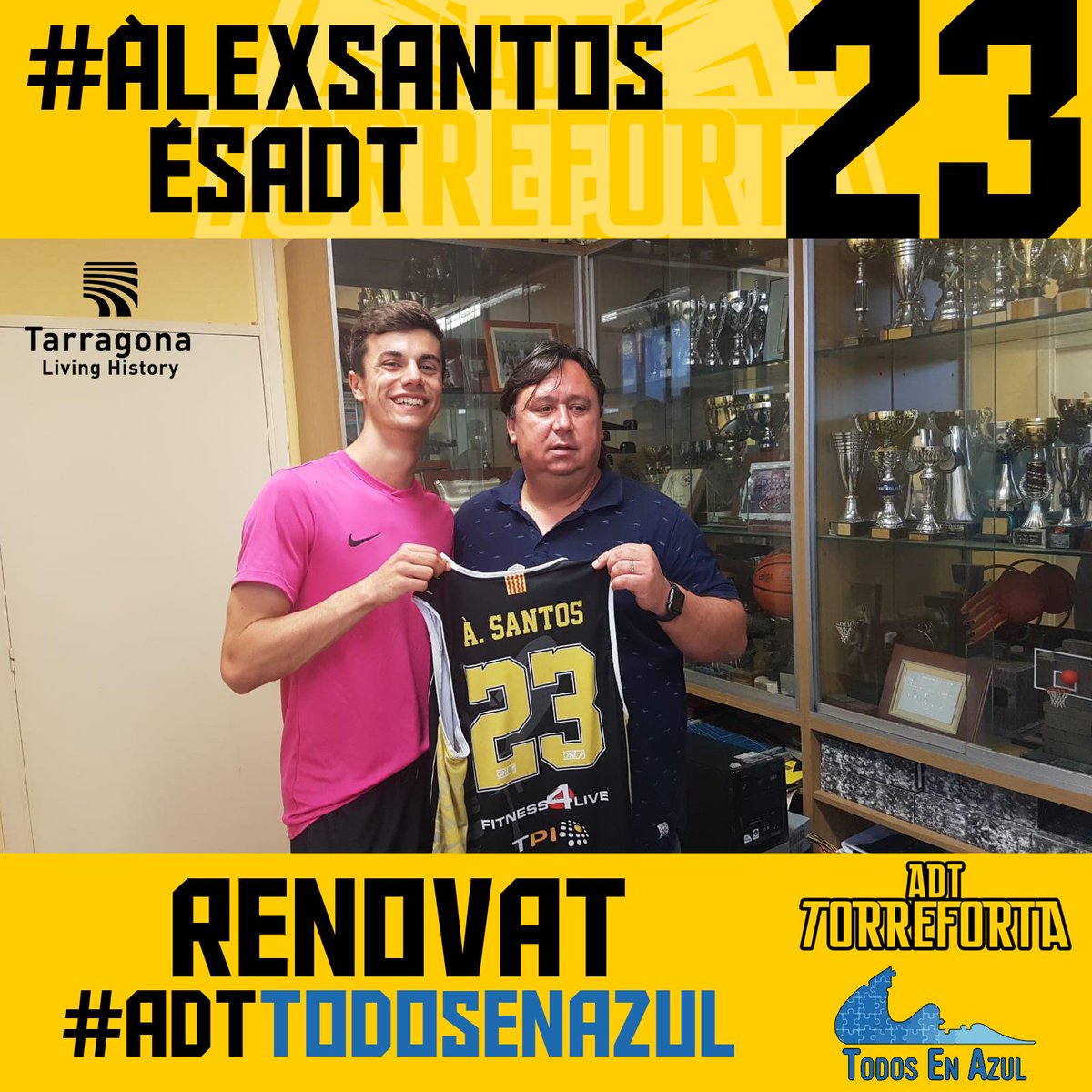#ÀlexSantosÉsADT
RENOVAT! Lebron James... Michael Jordan... no!, el nostre número 23 per la temporada 2019-2020 és l'Àlex Santos, que amb 19 anys complirà la seva tercera temporada amb la nostra samarreta, i la primera com a jugador del primer equip, l'#ADTTodosEnAzul!

#JoSócADT