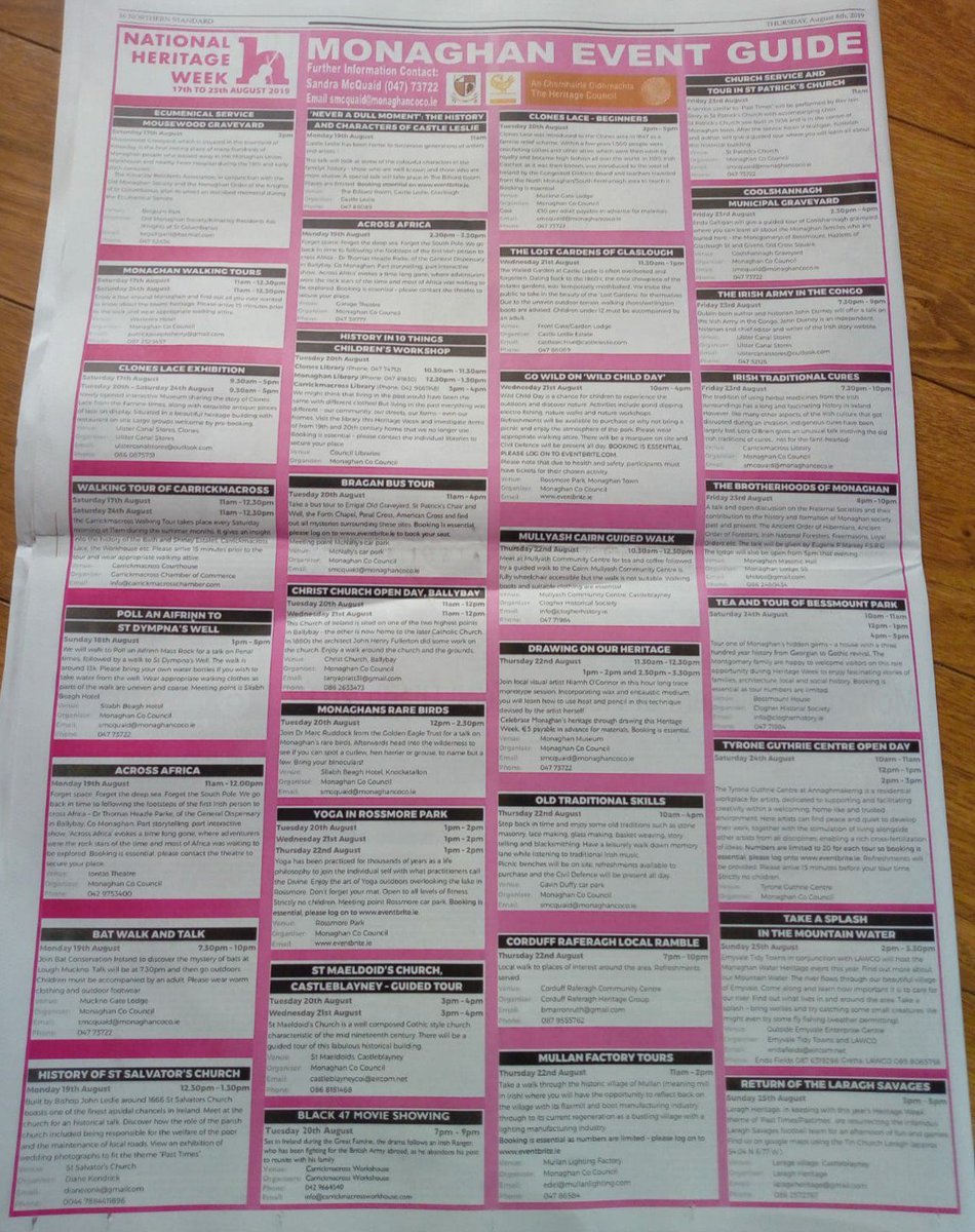 theNSMonaghan's tweet photo. Starting on Saturday 3pm with the unveiling of the Mousewood memorial at Belgium Park Monaghan there are over 35 events to mark national heritage week in the County so go out and enjoy its many different aspects until Sunday 25th in Laragh. @shirleyclerkin @MonaghanCoCo https://t.co/ztE3M52D9m