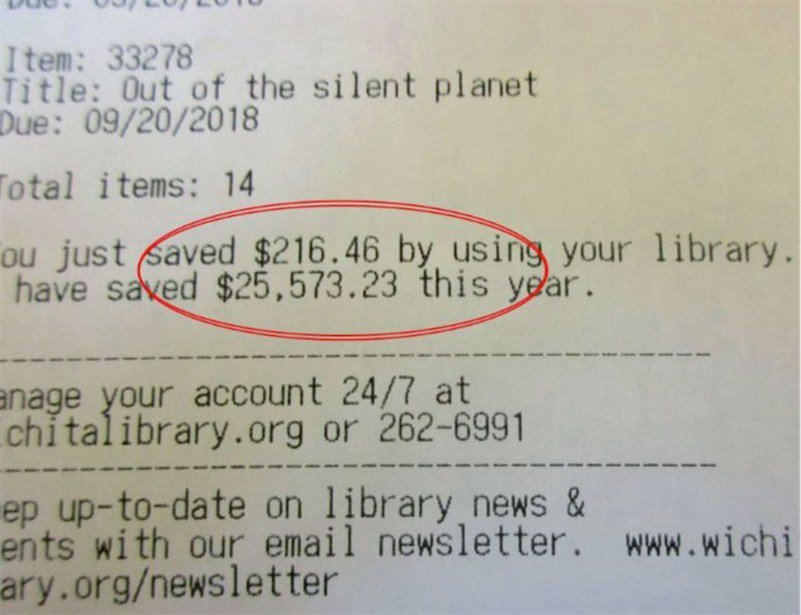 alexsisifo's tweet photo. Hay bibliotecas públicas que cuando sacas libros te dan un ticket diciéndote cuánto dinero has ahorrado al pedirlo prestado y no comprarlo, y te dicen cuánto has ahorrado al cabo del año https://t.co/Q3pm4qP6u8