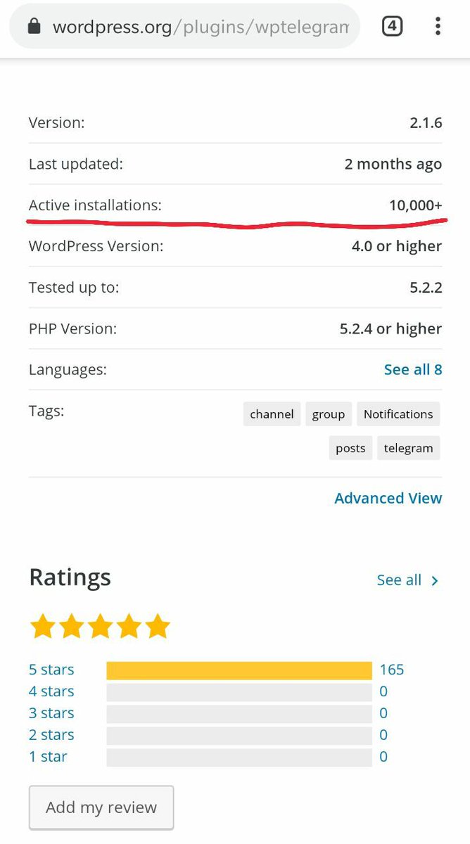 WP Telegram has reached a new milestone today!
10k+ Installs 😍😍
All reviews ⭐⭐⭐⭐⭐
Thank you everyone for being with us.

#wp #telegram #WordPress #plugins #dev #php #js #code