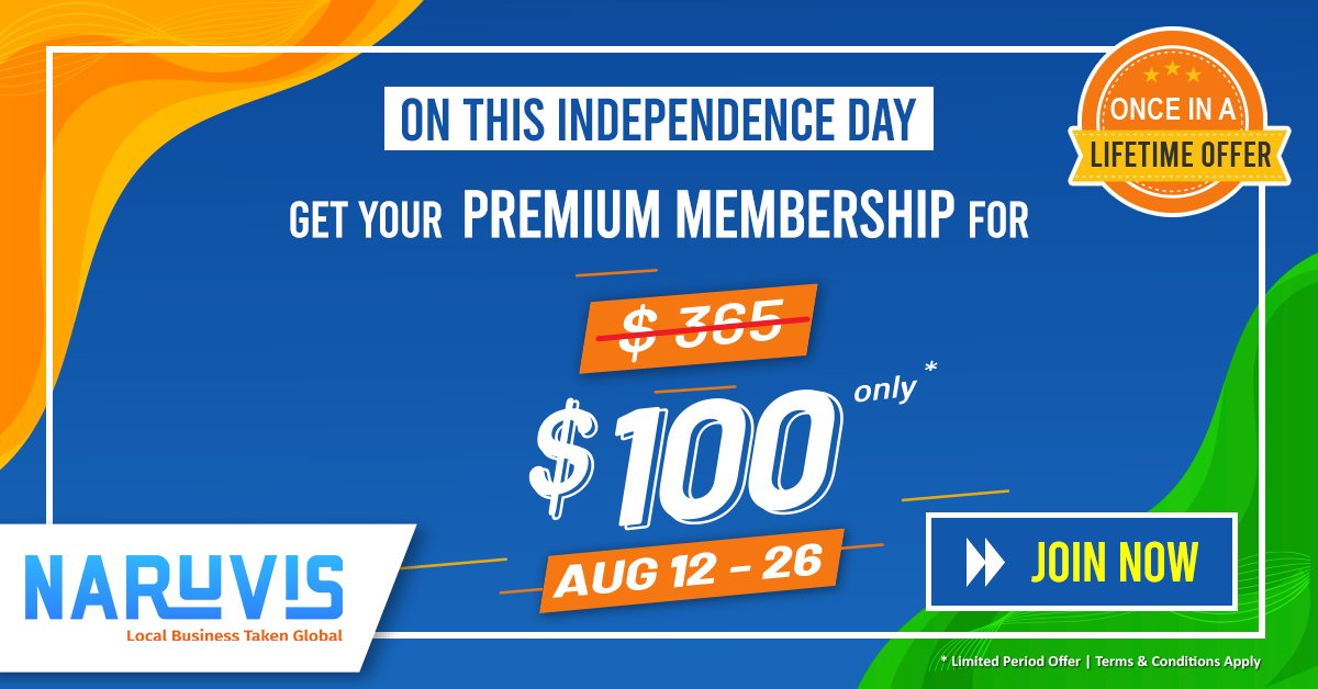 BizbillaB2B's tweet image. On this Independence day avail exciting offer on Premium membership
Make use of once in lifetime offer.
Visit this link to know more about premium membership - naruvis.com/pricing

#Naruvis #B2B #Business #Offer #Premium #dealoftheday #independence_day