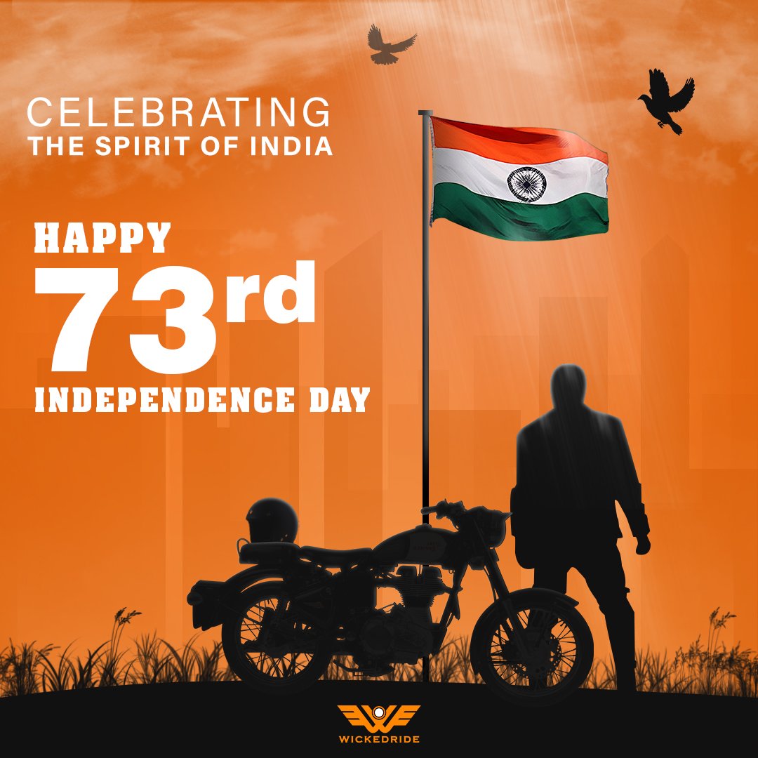 WickedRideIndia's tweet photo. This Independence Day let's salute all the heroes who have empowered us with a great present and a better future.
Wickedride wishes you all a very Happy 73rd Independence Day!
#IndependenceDay #RidewithFreedom #JaiHind #Wickedride https://t.co/XFH7df5eUX