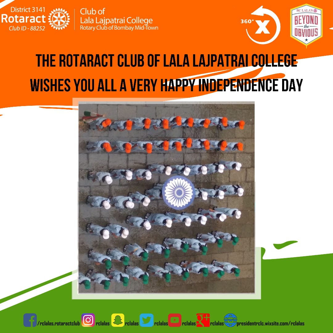rclalas's tweet photo. Warm Independent greetings 🇮🇳
The Rotaract Club Of Lala Lajpatrai College wishes you all a very Happy Independence Day🇮🇳
#india #independenceday #15August
#country #desh #rotaractpower #rotaryinternational #rotaract3141 #rotaryinaction✌ #rotaryrotaractmovement #rotaract52 https://t.co/9sRAaSuBtu