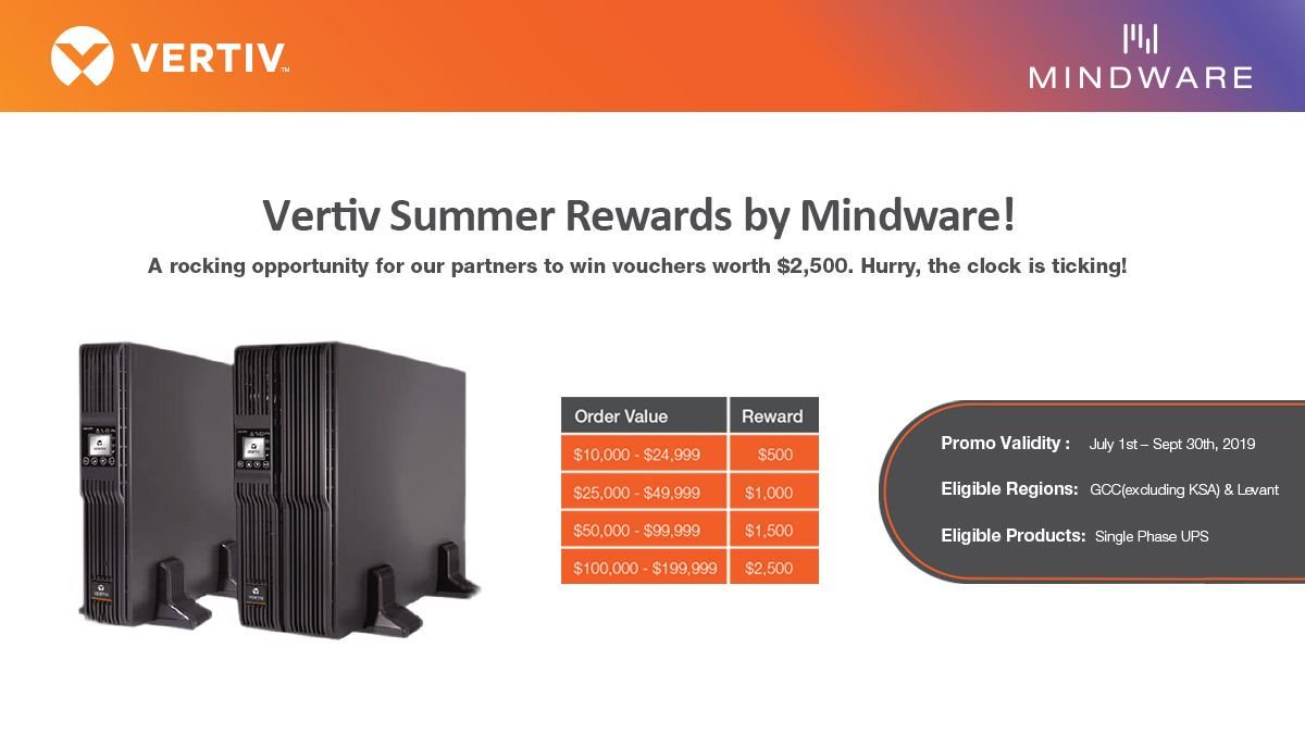 MindwareVAD's tweet photo. The most incredible deal on Single Phase UPS gives you a chance to win gift vouchers worth $2,500 on the #Vertiv Summer Promo by Mindware. Comment below or contact us at vertiv@mindware.net for details!
#mindwareupdates #getrewardedbymindware #vertivpromo #singlephaseups https://t.co/Bb9fXGkdAA