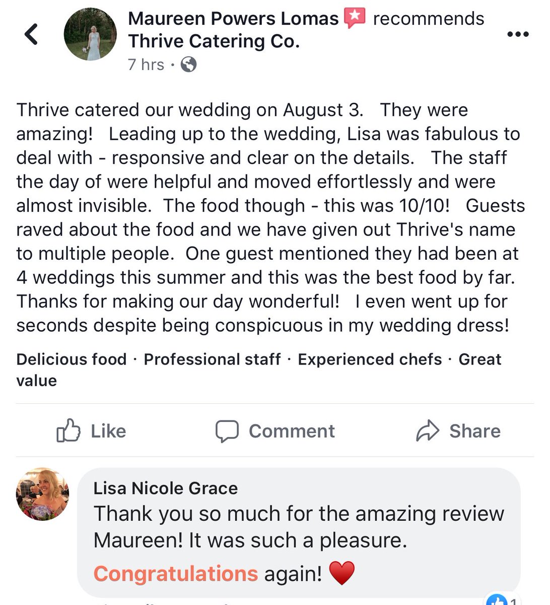 A beautiful wedding at @oldtimerscabin on August long weekend! <a href="/chefjered/">Jered Evangelos</a> got handwritten notes &amp; hugs from happy guests 4 his champagne chicken! Thank u for the wonderful review Maureen! 😍🤩🍽 #yegfood #yegchefs #yegfood #yegweddings #yegevents #yegcatering #happybride