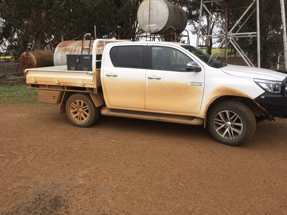 Glad to have a dirty Ute after a rain gauge lap this morning, very welcome 14-21 mm across the blocks
