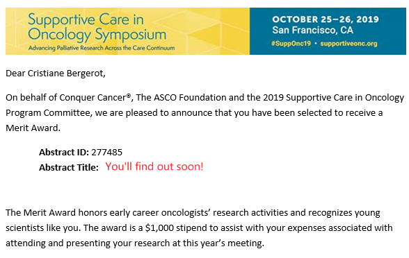 Not 1. Not 2. Not 3. FOUR <a href="/ASCO/">ASCO</a> <a href="/ConquerCancerFd/">Conquer Cancer, the ASCO Foundation</a> Merit Awards now claimed by the one &amp; only <a href="/crisbergerot/">Cristiane D Bergerot</a>, this time for her forthcoming presentation at #SuppOnc19 in #SanFrancisco. What an honor it is to have her represent <a href="/cityofhope/">City of Hope</a> &amp; #Brazil 🇧🇷! So proud!