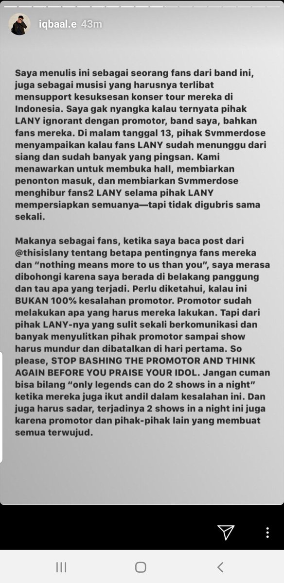 assivaazhary's tweet photo. So there's no electricity problem kinda thing? If it's so, then shame on u Lany. Only ur songs r good but not ur team. How could u ask sth that isnt even available here on D-DAY and just let us waited like idiots for HOURS??π #LANYinJakarta #lanyjakarta ,#lanyjkt #LANYINDONESIA https://t.co/xT4JV2lCVm