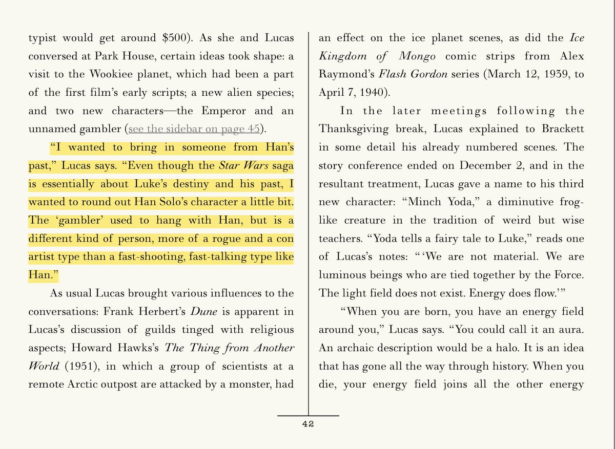 3. In the late-November 1977 ESB story conference, George Lucas spoke of rounding out Han’s character with someone from his past, a gambler. No mention of the gambler replacing Han Solo. 4. Ford happily returned for  #EmpireStrikesBack, signing his contract in June 1978.