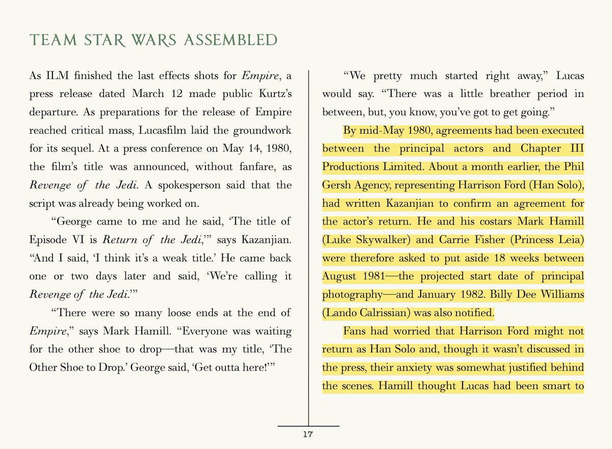 5. According to  #ReturnoftheJedi producer Howard Kazanjian, Lucas considered writing Han out as Ford hadn’t agreed to a 3rd film.6. By May 1980, Kazanjian convinced Ford to return for ROTJ. MYTH BUSTED? (Lando was more than just a Han replacement but also served as a fallback)