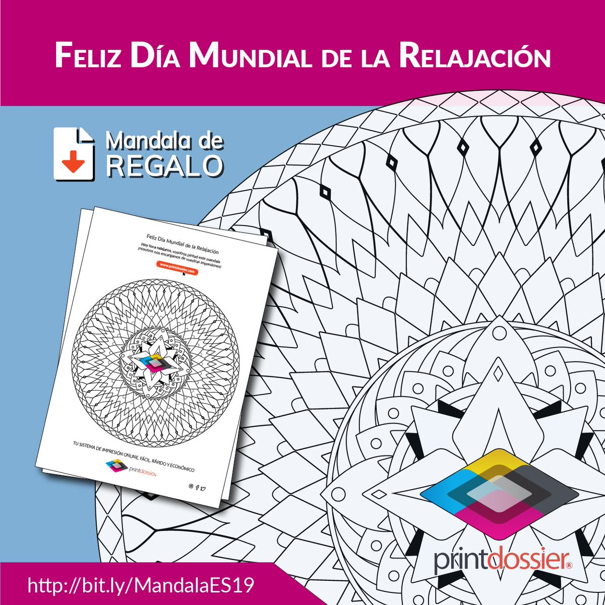 printdossier's tweet photo. Hoy toca relajaros, os regalamos este mandala por el Día Mundial de la Relajación. 😌
Con el sistema Printdossier podéis despreocuparos de vuestras impresiones, hoy y cada día.
Descárgatela aquí: https://t.co/gZomGRlmvd
#Printdossier #5yearsPD #mandala #relax https://t.co/4y7XHkyhbi