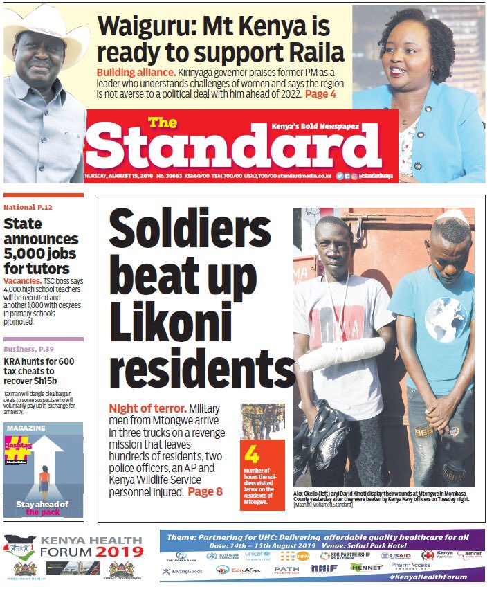 Mt Kenya is ready to support Raila Odinga. 

Grab a copy from your nearest vendor 

Subscribe: epaper.standardmedia.co.ke
: