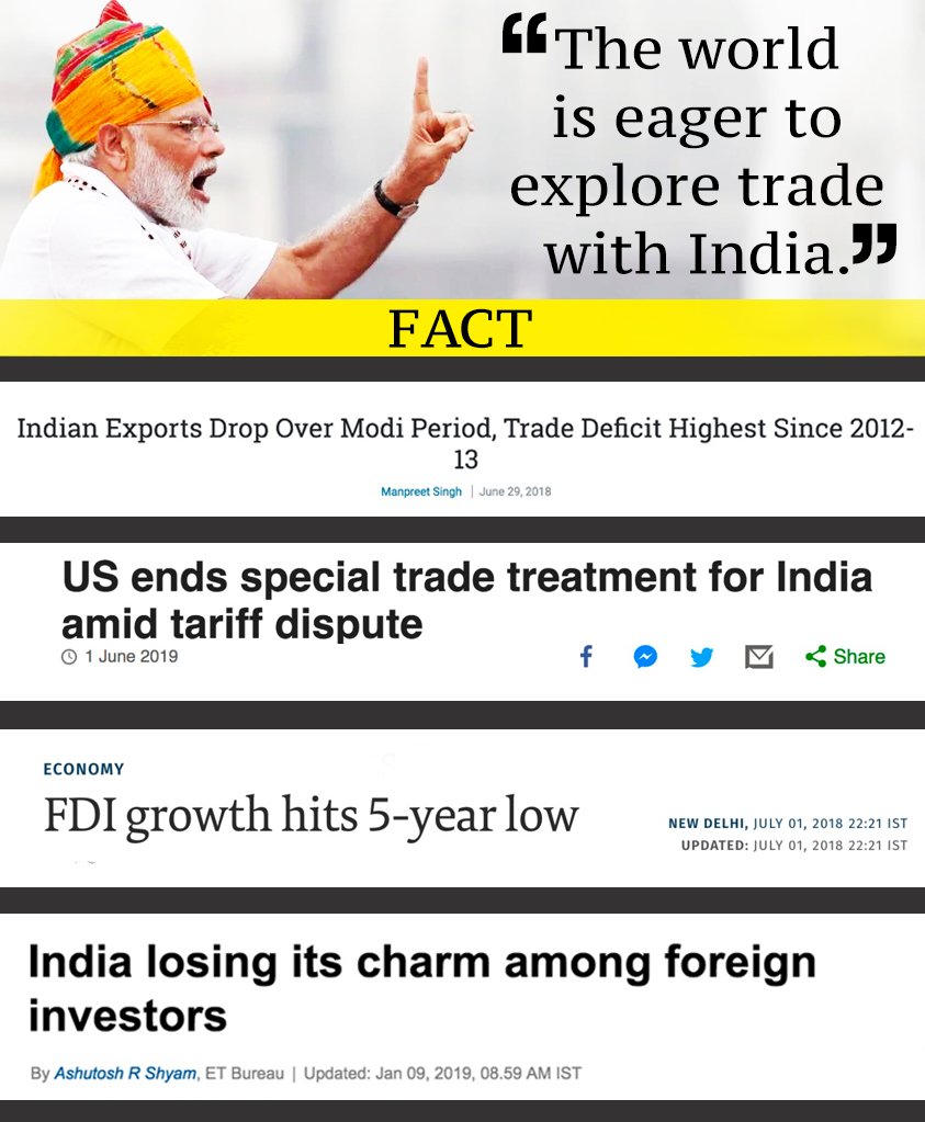 INCIndia's tweet image. That&apos;s rich coming from the man wholly responsible for reducing international investment in India, ruining trade relations with key partners, weakening the rupee to historic lows &amp;amp; devastating the export industry in the country. 

#ModiLiesAtRedFort