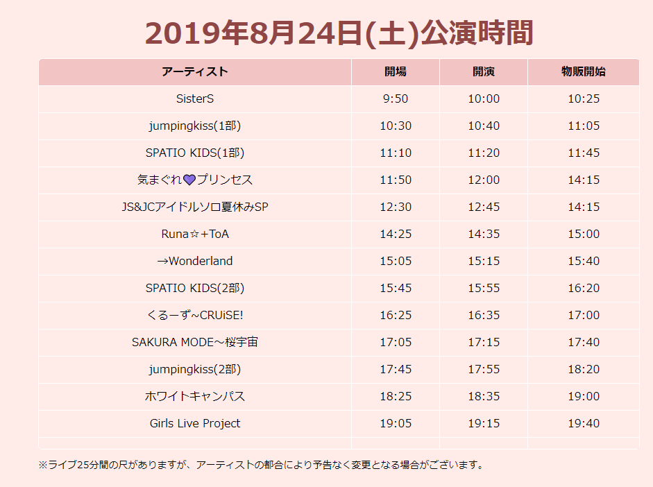 tokyoidolgekijo's tweet photo. 8月24日(土)
◆渋谷アイドル劇場
◆前売りチケット受付中
JS&amp;JCアイドルソロ夏休みSP
jumpingkiss
SPATIO KIDS
気まぐれ💜プリンセス
SisterS
Runa☆+ToA 
→Wonderland
くるーず~CRUiSE!
SAKURA MODE〜桜宇宙
ホワイトキャンパス
Girls Live Project
https://t.co/tglakB4kac https://t.co/nXxe15hWJp
