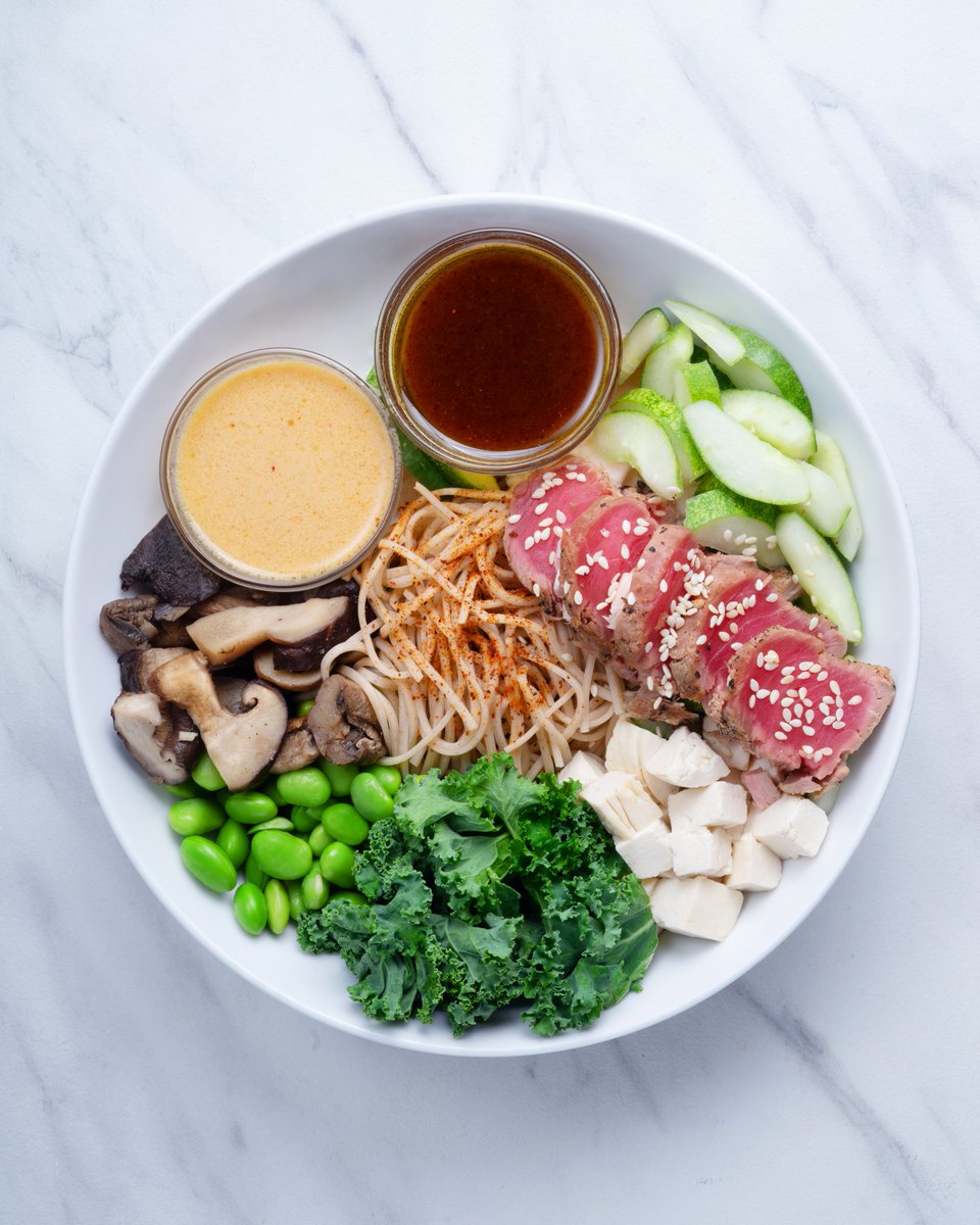 SaladStopID's tweet photo. Ready to compete with the Upstream to be your favorite Asian bowl, we have KIMOCHI warm protein bowl! Made with Japanese soba, seared tuna, kale, baked mushrooms, crunchy veggies, Wasabi Honey Soy and Sesame Lime. This seasonal menu tastes like its name suggests: so good! https://t.co/Lxj3hIBswK