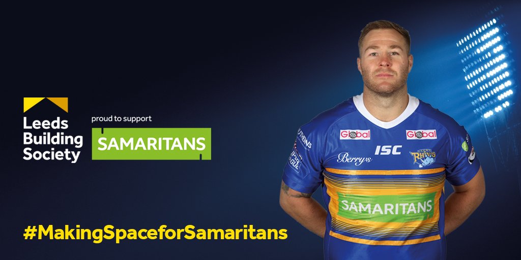 samaritans's tweet photo. In the 80 mins it takes to play a rugby match, over 800 people will contact Samaritans. 

Tonight, @leedsrhinos take on St Helens with our logo on their shirts to raise awareness of mental wellbeing, thanks to @LeedsBS #MakingSpaceForSamaritans by donating their sponsorship 💚 https://t.co/BktT6wnTnH