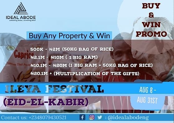 Idealabodeng's tweet photo. Good morning awesome creations🌹. We hope you didn't forget that our Ileya Festival Promo still runs till the 31st of August. Take advantage of it and get rewards for your patronages.
#idealabode #ThursdayMotivation #ThursdayThoughts #giveaway #promo #realestate https://t.co/3WKXVvPOMP