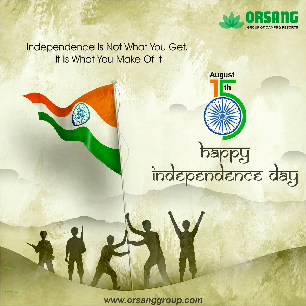 Need to Reinvent Independence Day to Make it More Meaningful.
Happy Independence Day....

From: Orsang Group of Camps and Resorts

#IndependenceDay #2K19 #OrsangGroup #Indian #Proud #15thAugust #Freedom