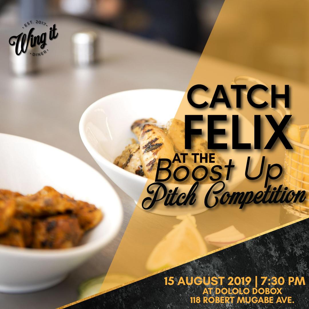 wingitdiner's tweet photo. Tonight Felix will be at the Boost Up Pitch Competition brought to you by @dololo_io With your wingman Felix on standby your pitch is already top notch, don’t be chicken, wing it😎🎉 #followfelix #eatwingit https://t.co/RpZowqUvEM
