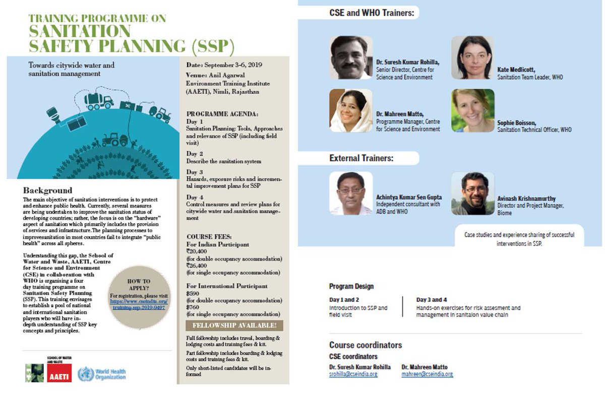 mahreen_matto's tweet photo. How to plan for safe sanitation from source to enduse? learn more through @CSEINDIA training on Sanitation Safety Plan. Limited seats available register soon @indsancoalition @indiawater @wateraid @iihsin @MoHUA_India @Dalberg_WASH 
https://t.co/Lz78drvvkO https://t.co/WVaYEXGVCz