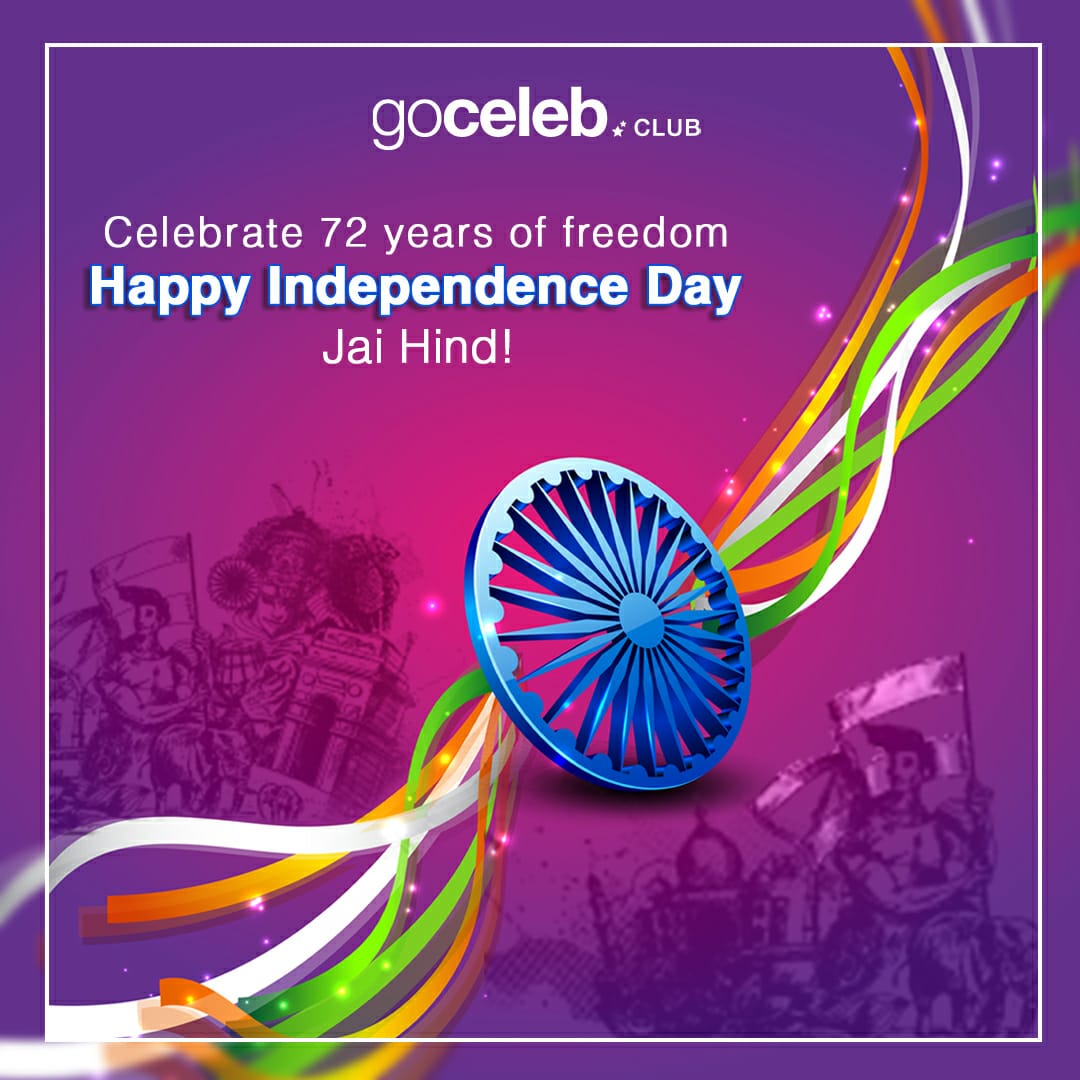 GocelebClub's tweet photo. This Independence day is merrier with " One Nation One Flag " . Let's celebrate this 72nd year of Independence with Peace, Love & Prosperity like it's always been. #GoCelebClub #72ndindependenceday #indianindependenceday #jaihind https://t.co/5vgO3ZqScN