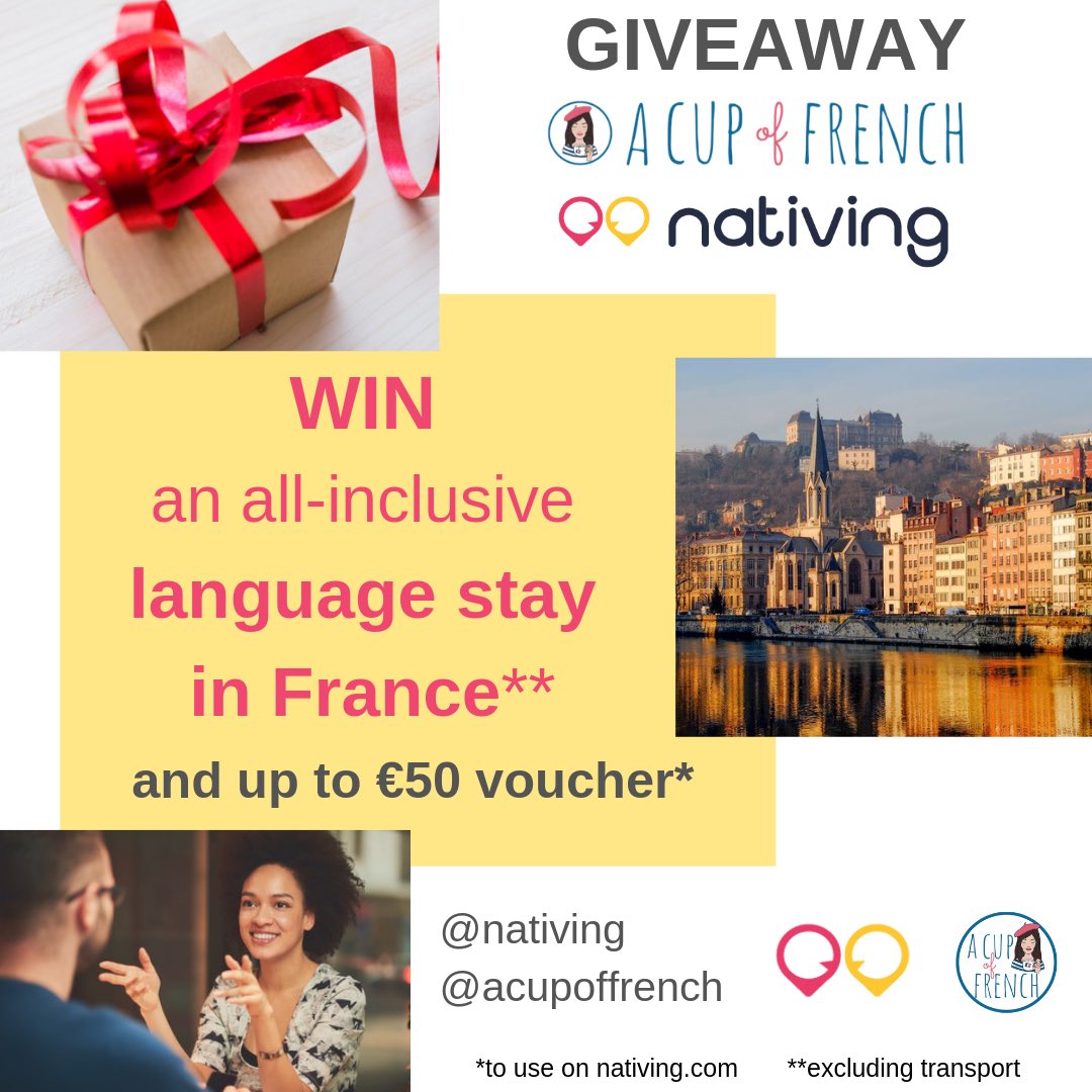 Win a language stay in France🇫🇷 and up to €50 vouchers to stay abroad with a native coach 💶! 
How? Follow NATIVING on Instragram, and see the details! 
#winatrip #gotofrance #learnfrench #languagestay #france #frenchcoach