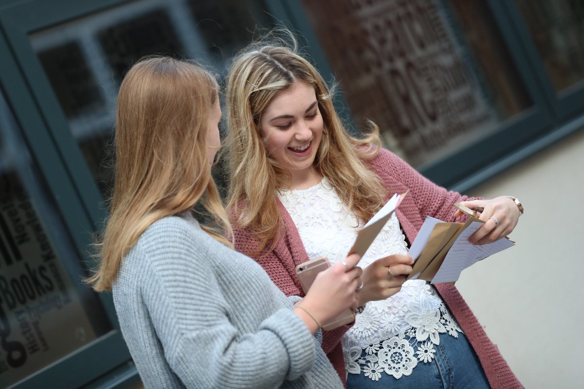 Students collect their A level results at Ringwood School. <a href="/BournemouthEcho/">Bournemouth Echo</a> <a href="/Dailyecho/">Daily Echo</a> #alevelresults2019 Jasmine Thomas and Jennifer Fisher.