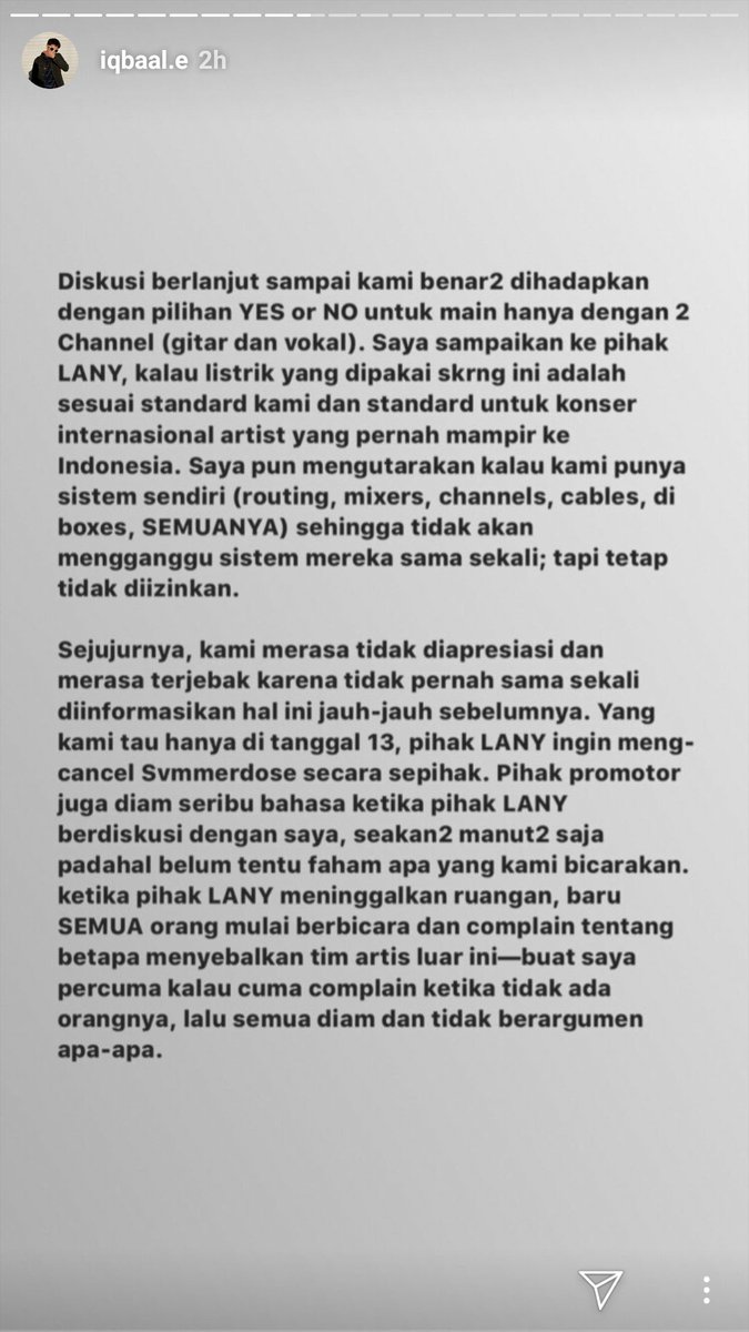 malvinpradhipta's tweet photo. Curhatan Iqbaal Ramadhan (Bassist Svmmerdose) tentang drama konser @thisisLANY
#lany #svmmerdose #svmmerdoseforlany #LANYinJakarta #lanyjakarta #LANYINDONESIA https://t.co/4z2uNmIpY2