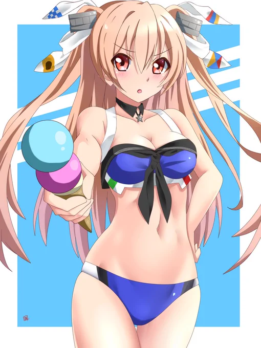 「1口だけなら食べていいけど…」 #艦これ #ジョンストン(艦隊これくしょん) #水着艦娘 https://t.co/RTgVQpLmlG 