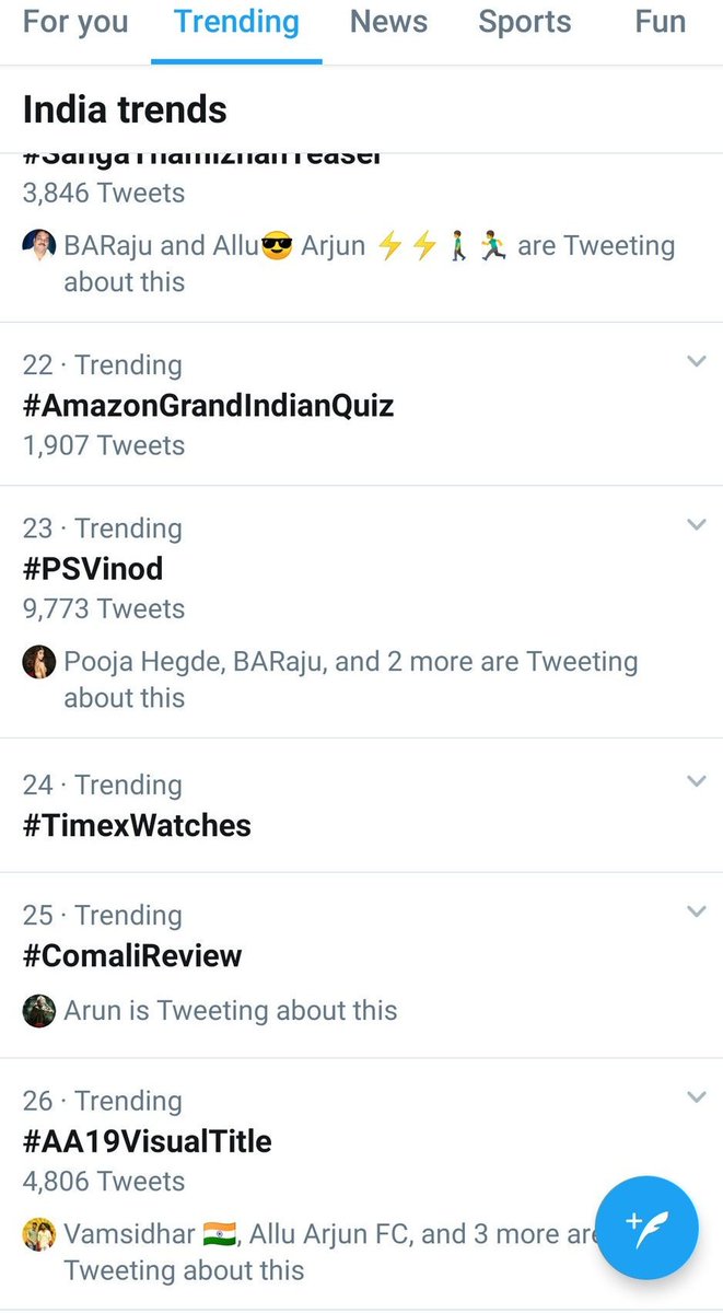 Surya_AACult's tweet photo. India Trends : 
#AlaVaikunthapuramlo trending at 6th position 

#Trivikram trending at 19th position 

#PSVinod trending at 23rd position
 
#AA19VisualTitle trending at 26th position 

#AA19Title trending at 28th position 

Bunny fans mass🔥 https://t.co/xFaKKc7mcK